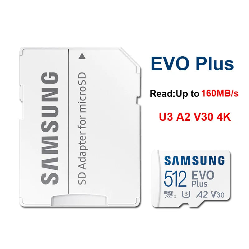 Samsung EVO Plus MicroSD 64GB–512GB U3 V30 A2 4K UHD Card MicroSD Memory Card PRIMED EVO Plus 512GB