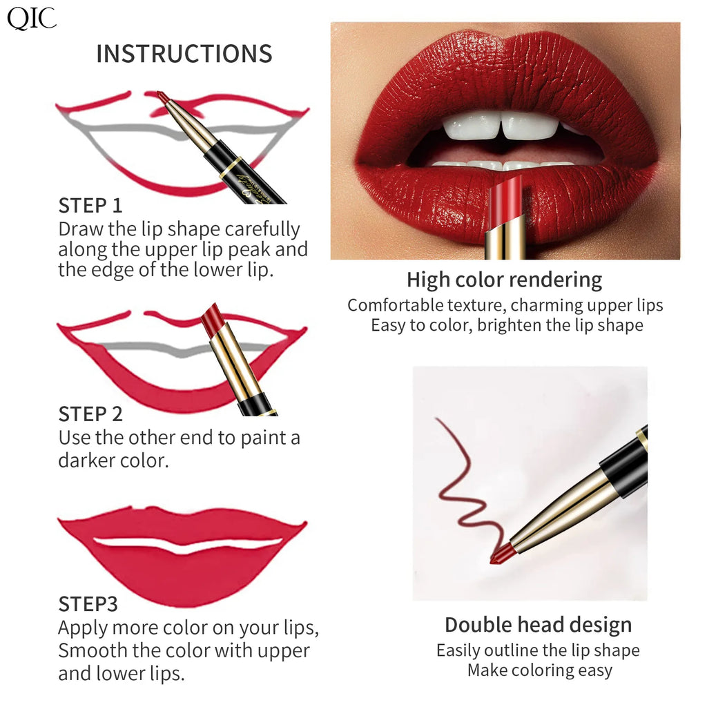 QIC 2-in-1 Waterproof Matte Lip Liner & Lipstick Pencil Lip Liner Pencil PRIMED