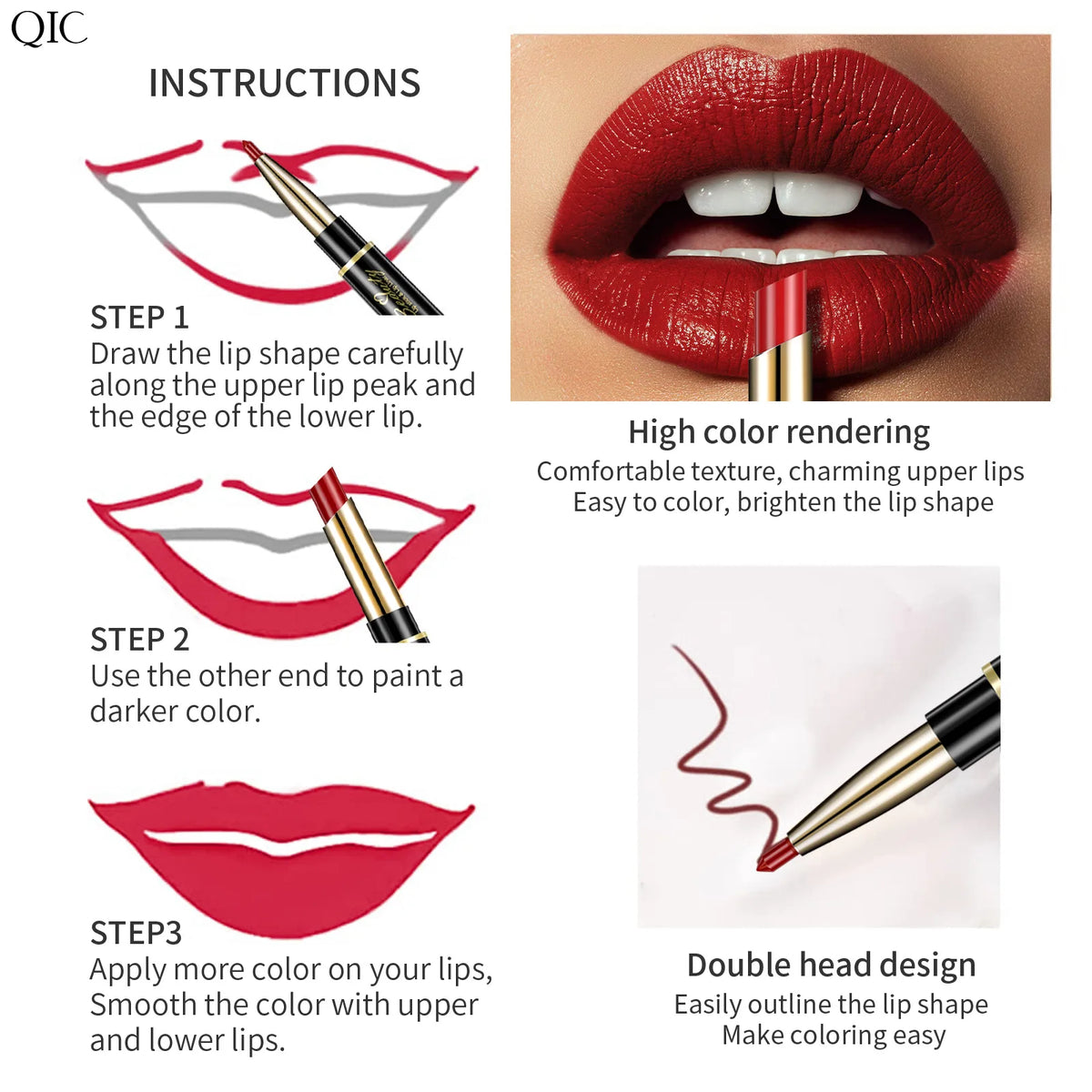 QIC 2-in-1 Waterproof Matte Lip Liner & Lipstick Pencil Lip Liner Pencil PRIMED