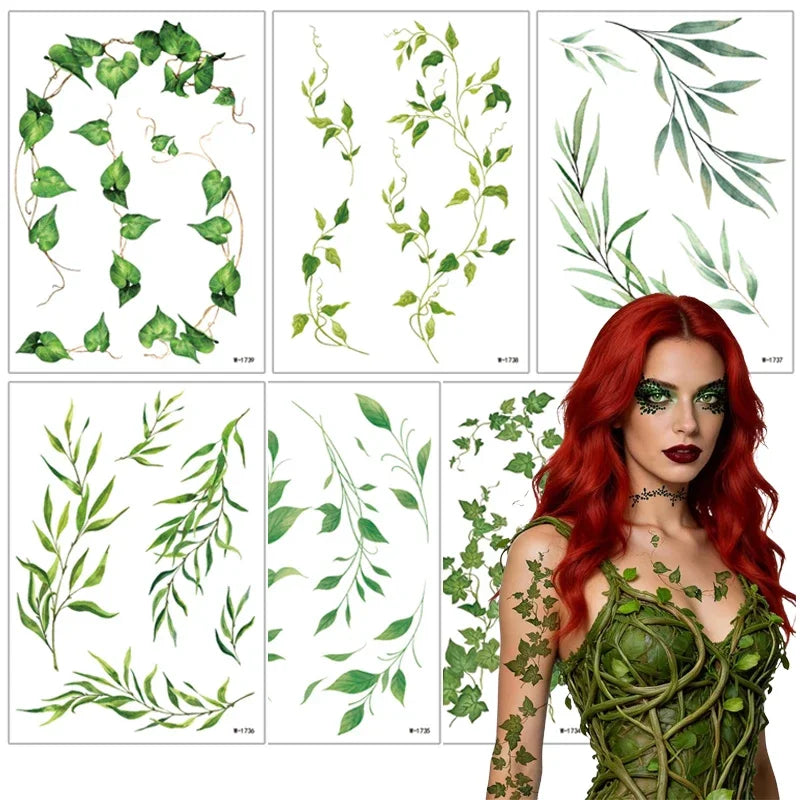 Green Vine Leaf Temporary Tattoo Sticker – Waterproof Body Art Temporary Tattoo Sticker PRIMED