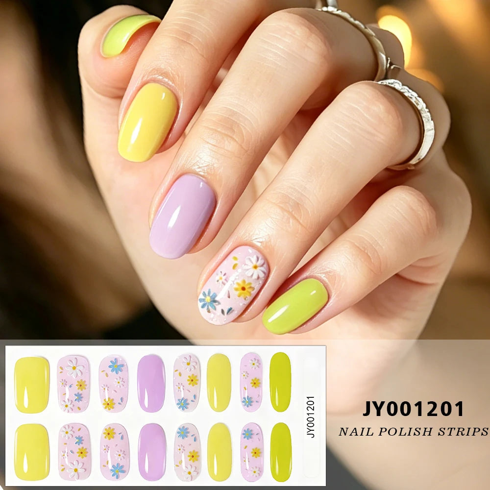 Spring Daisy Nail Stickers 16 Tips | Full Cover Glitter Decals