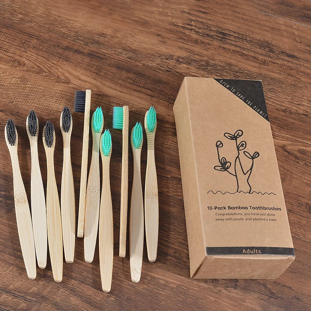 10-Pack Bamboo Toothbrush – BPA Free Soft Charcoal Bristles