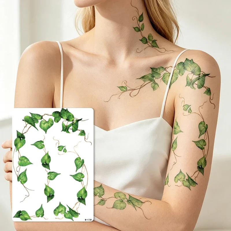 Green Vine Leaf Temporary Tattoo Sticker – Waterproof Body Art Temporary Tattoo Sticker PRIMED W-1739