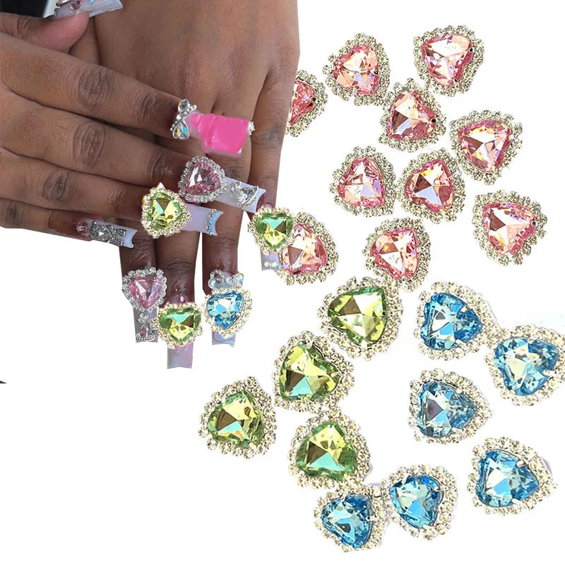 5Pcs Zircon Heart Nail Art Charms – Crystal Gem Decorations