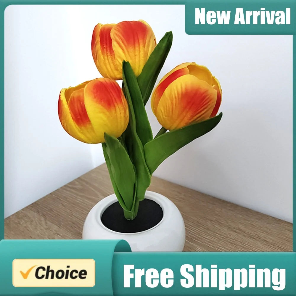 LED Tulip Potted Plant Table Lamp – Warm Night Light Gift LED Table Lamp PRIMED
