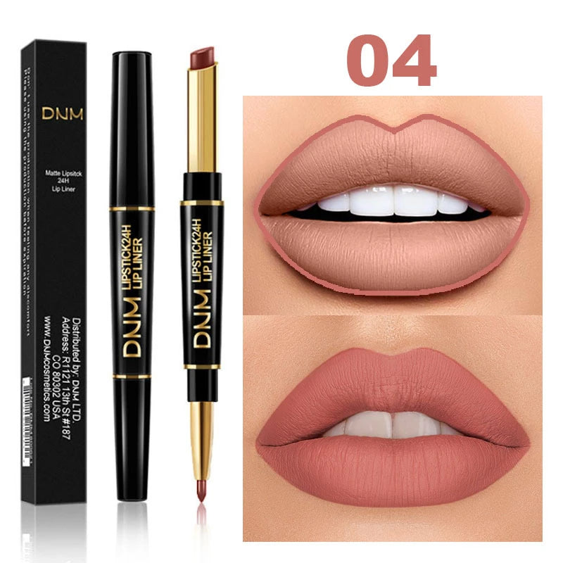 DNM 2-in-1 Matte Lip Liner & Lipstick Pencil – Waterproof Lip Liner Pencil PRIMED