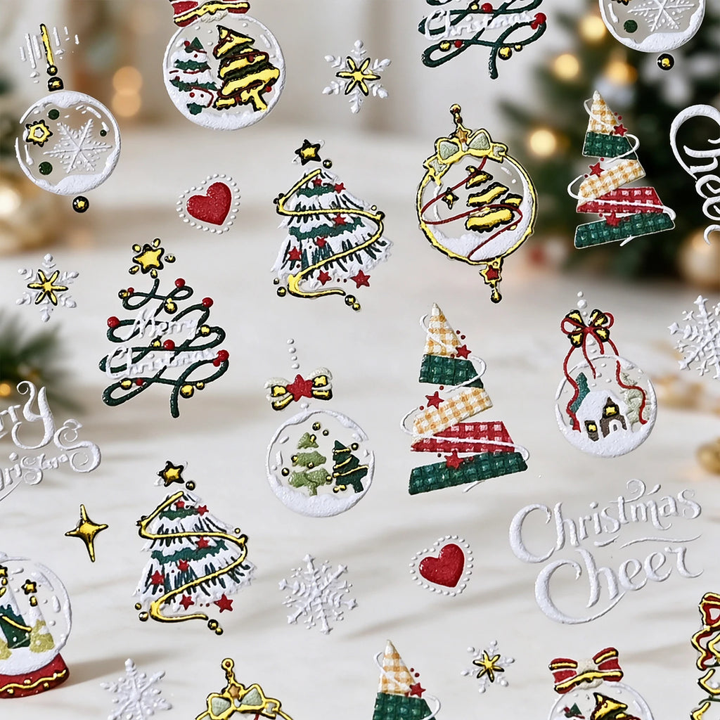 5D Gold Christmas Nail Art Stickers – 3D Snowflake Decals Nail Art Stickers PRIMED