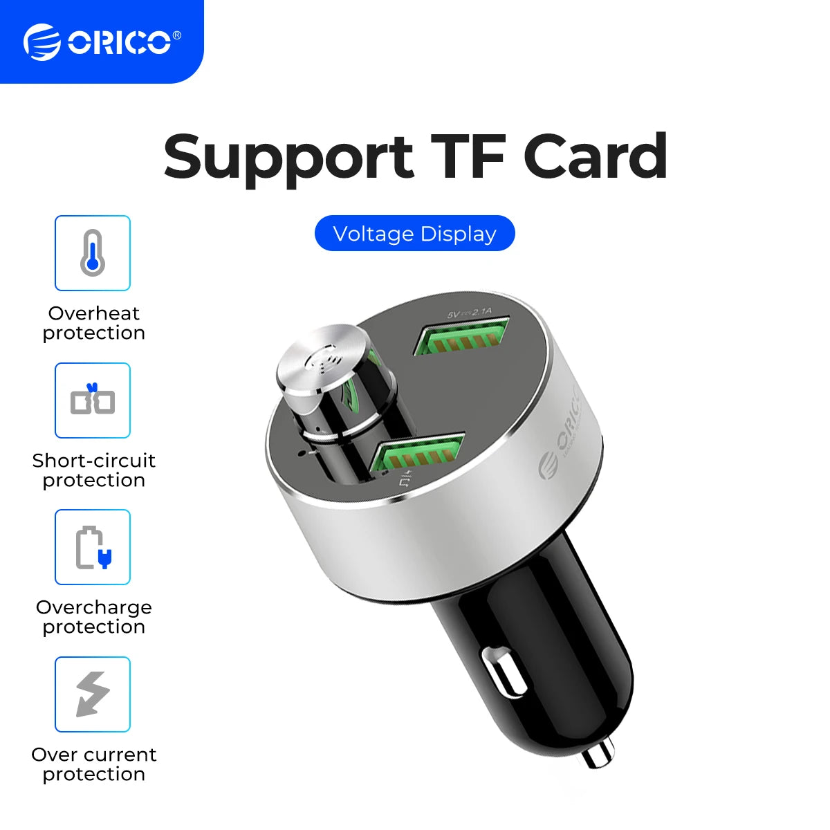 ORICO Dual USB Car Charger with U-Disk & TF Card Reader Dual USB Car Charger PRIMED