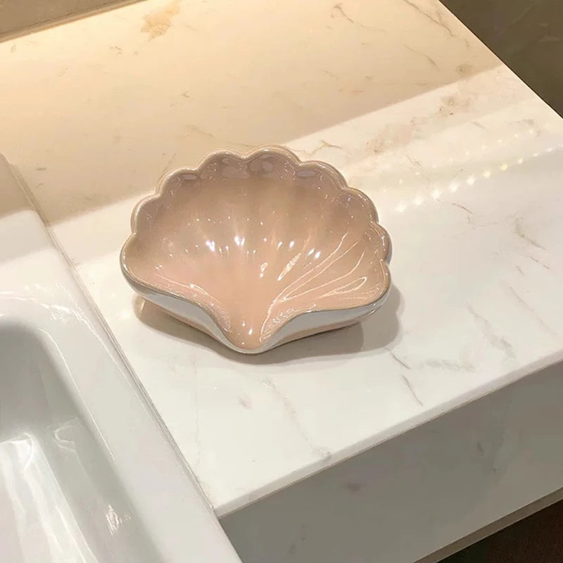 Shell-Shaped Soap Dish with Drain Rack | Plastic Soap Box Soap Dish PRIMED