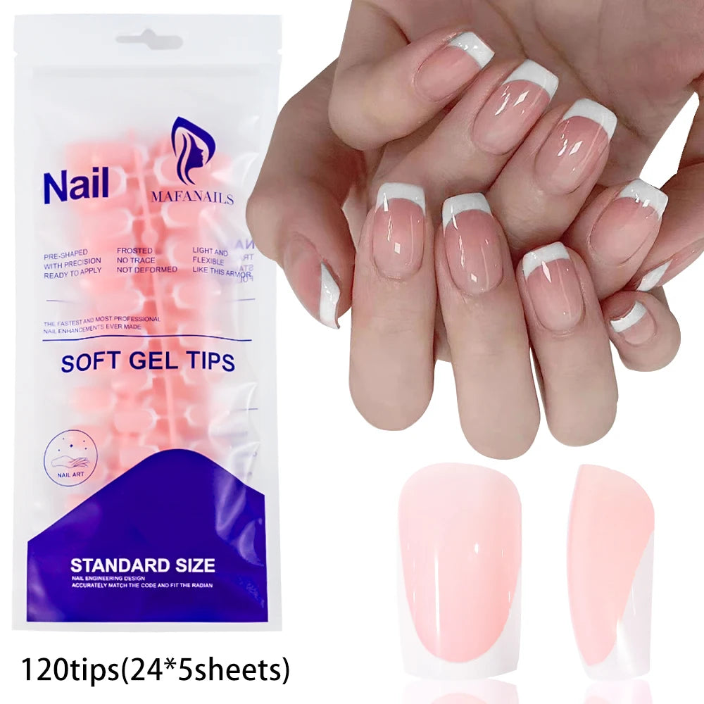 120pcs Glossy French Press On Nails Almond Full Coverage Set
