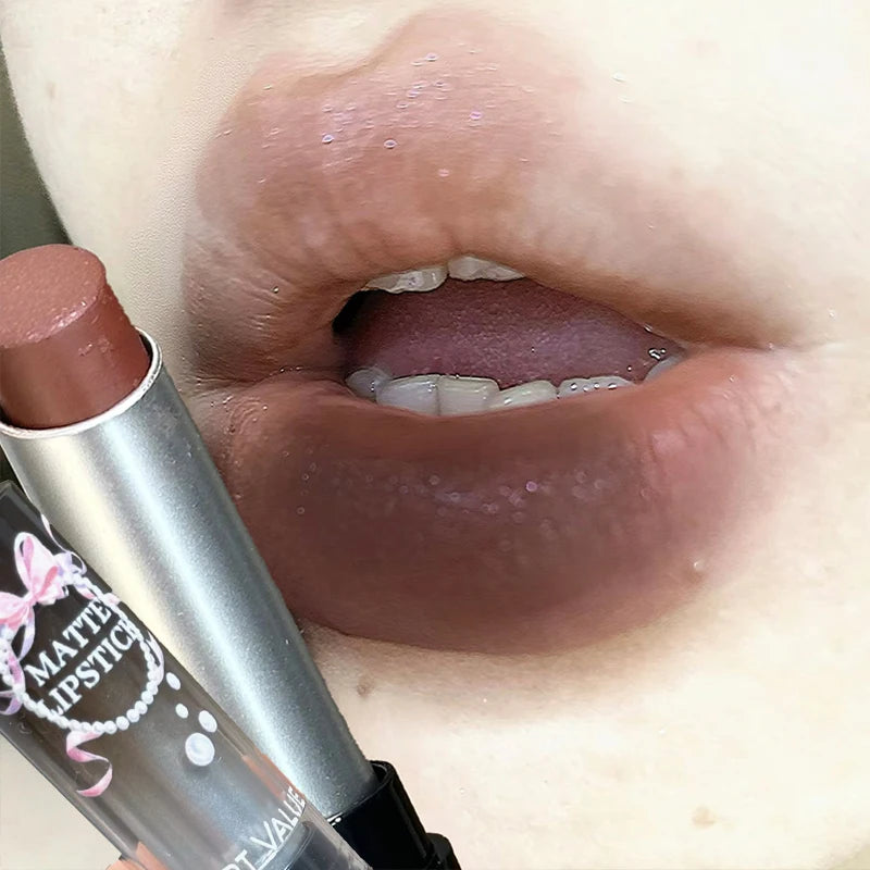 Velvet Matte Glitter Lipstick – Nude Brown Long-Lasting