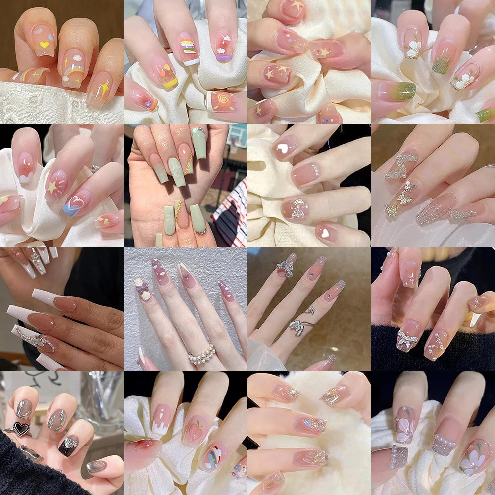 French Press On Nails Set – 24 Short Acrylic Tips with Glue