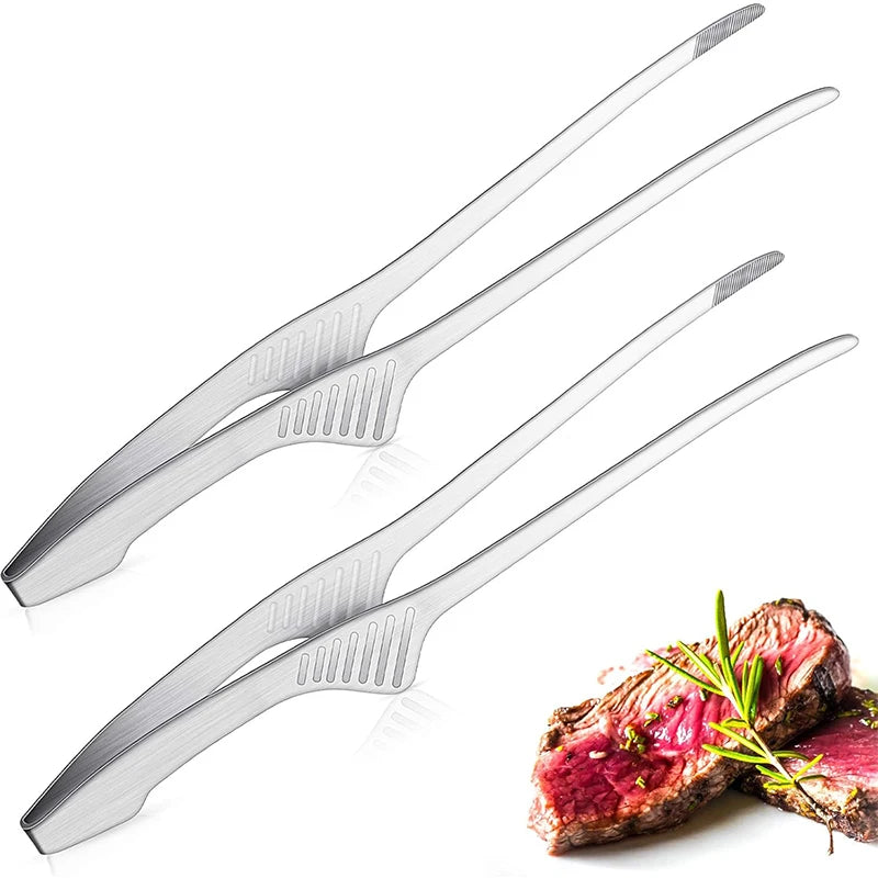 LMETJMA Stainless Steel BBQ Grill Tongs | Self-Standing Kitchen BBQ Grill Tongs PRIMED
