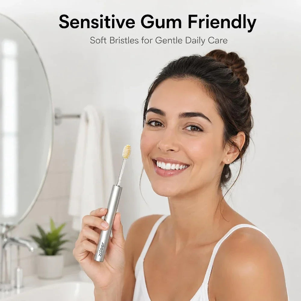 ZDEER Metal Toothbrush Set – 6 Soft Replaceable Brush Heads