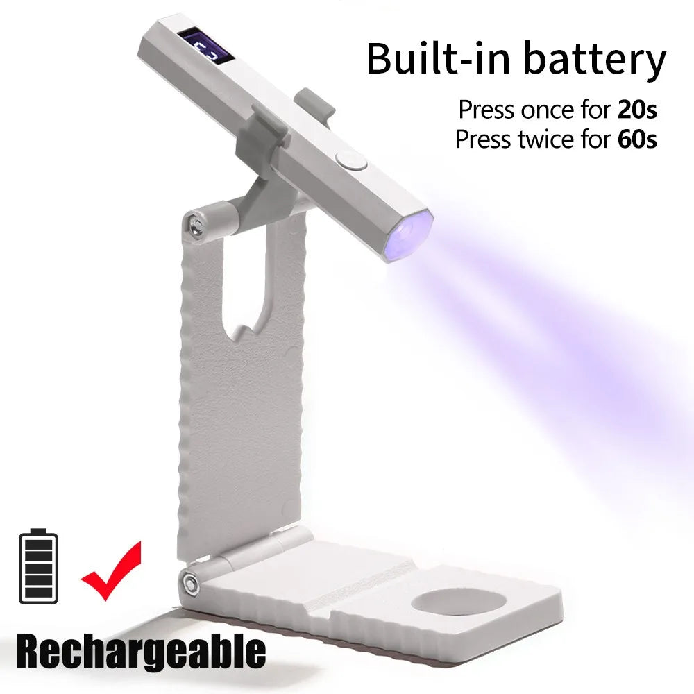 Portable Rechargeable UV Nail Lamp – Foldable Stand & LCD