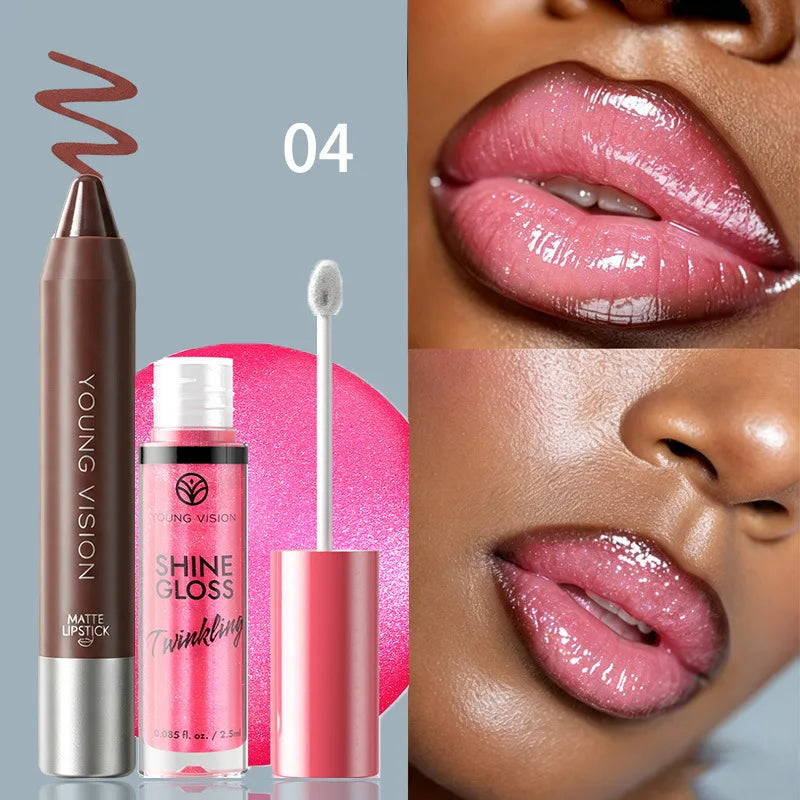 Shimmer Lip Gloss & Matte Lip Liner Set | Gradient Lip Look