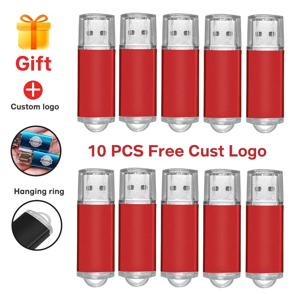 10-Pack Custom Logo Metal USB Flash Drives 256MB–128GB USB Flash Drive PRIMED 1GB x 10PCS red-B