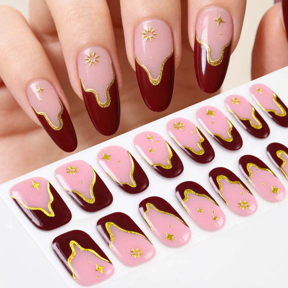 Semi-Cured UV Gel Nail Stickers – French Full Cover Waterproof