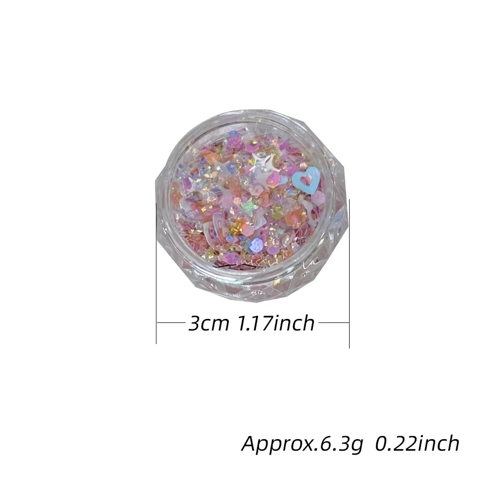 Aurora Nail Glitter Sequins Powder – Heart & Star Sparkle Nail Glitter Powder PRIMED