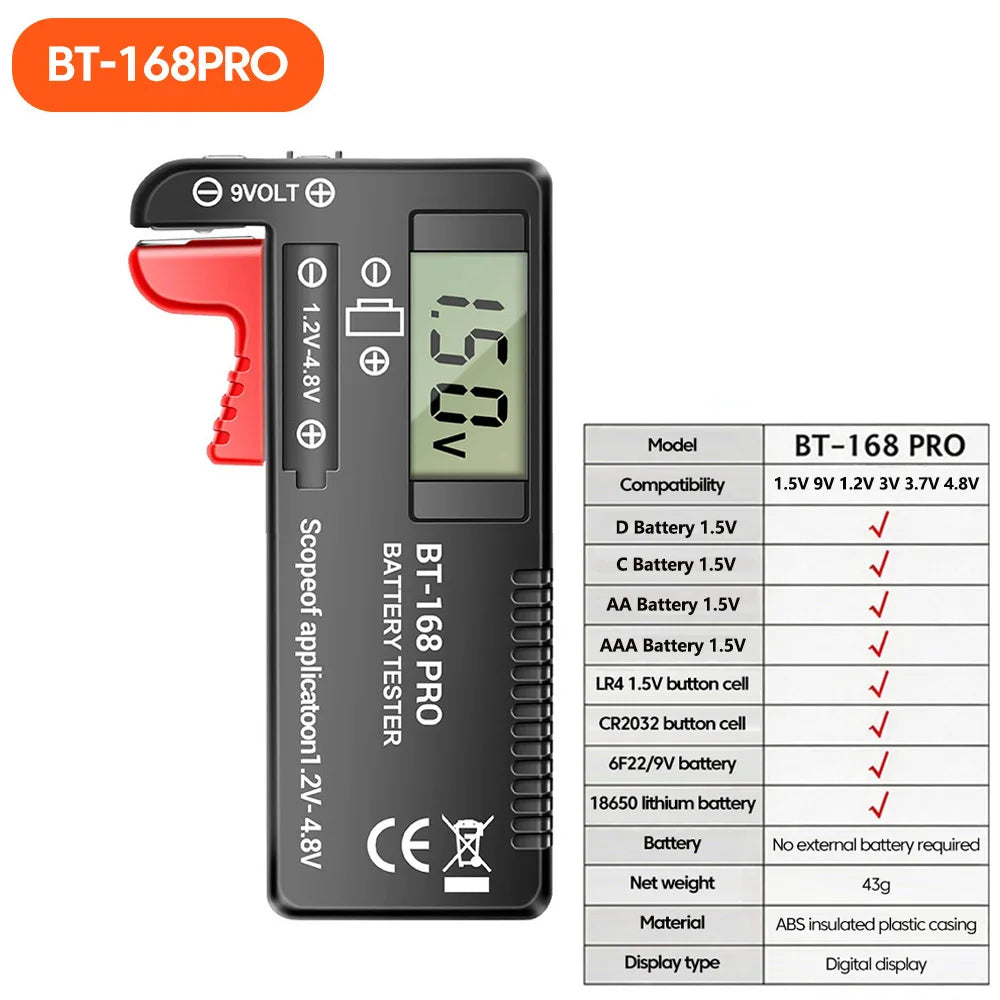 Universal Battery Level Tester 1.2V–9V | AA AAA 18650 Tester Battery Level Tester PRIMED Black