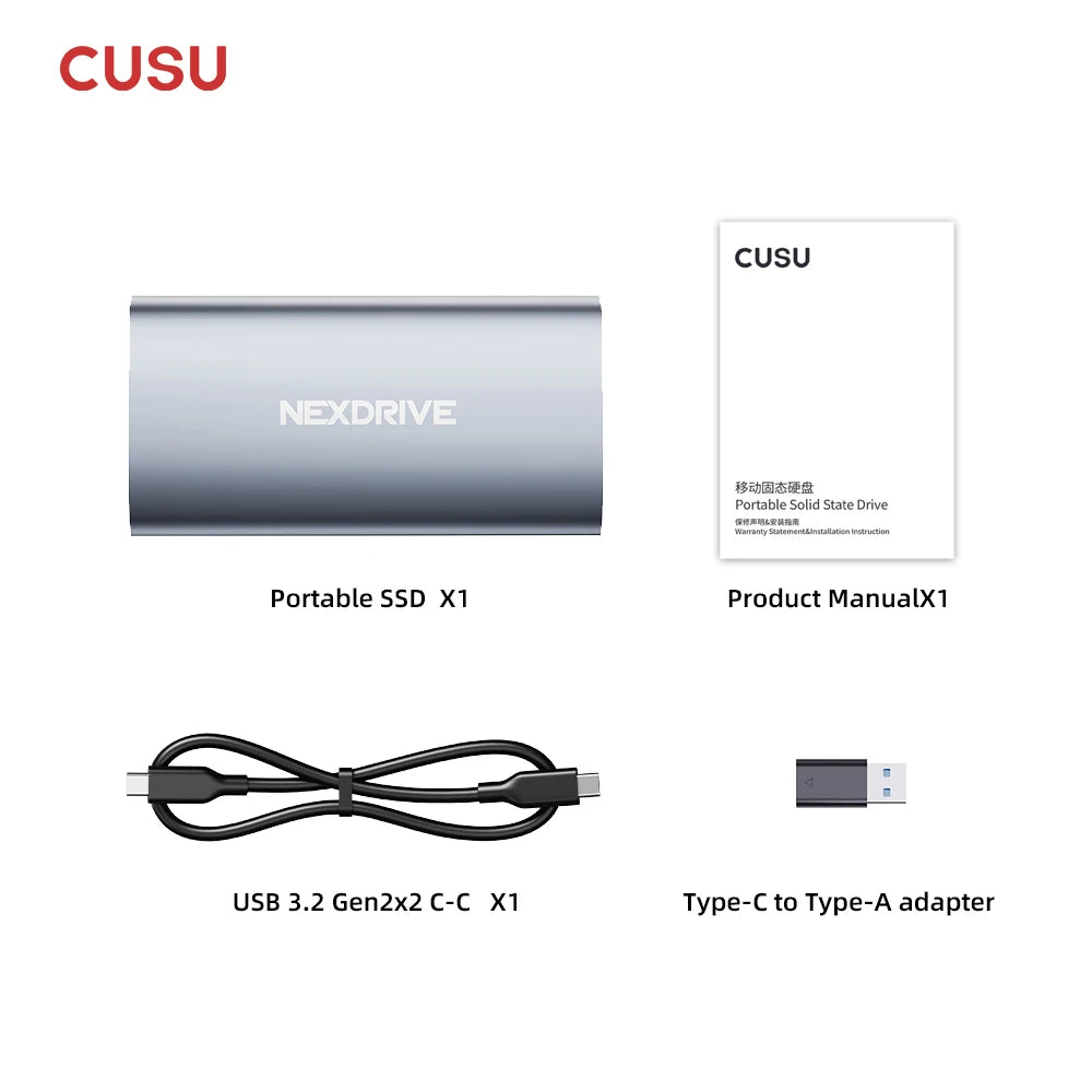 CUSU Portable External SSD 1TB 512GB USB 3.2 Gen2x2 Type-C Portable External SSD PRIMED