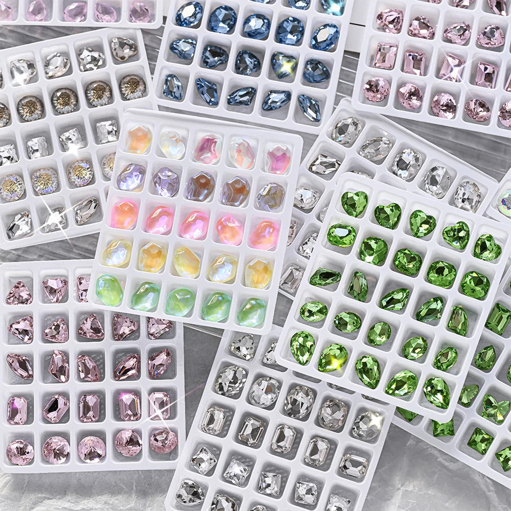 25pcs 3D Crystal Rhinestone Nail Charms – Heart Oval Square Nail Art Charms PRIMED