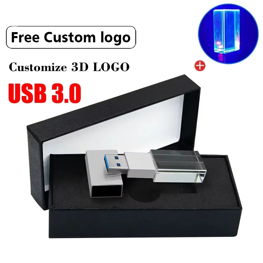 10-Pack Crystal USB 3.0 Flash Drive | Free Custom Logo 4–128GB USB Flash Drive PRIMED