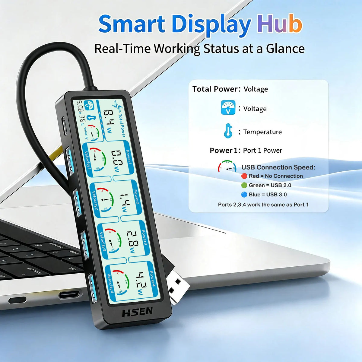 USB 3.0 Hub 4-Port USB-A Smart Display Slim – MacBook & PC