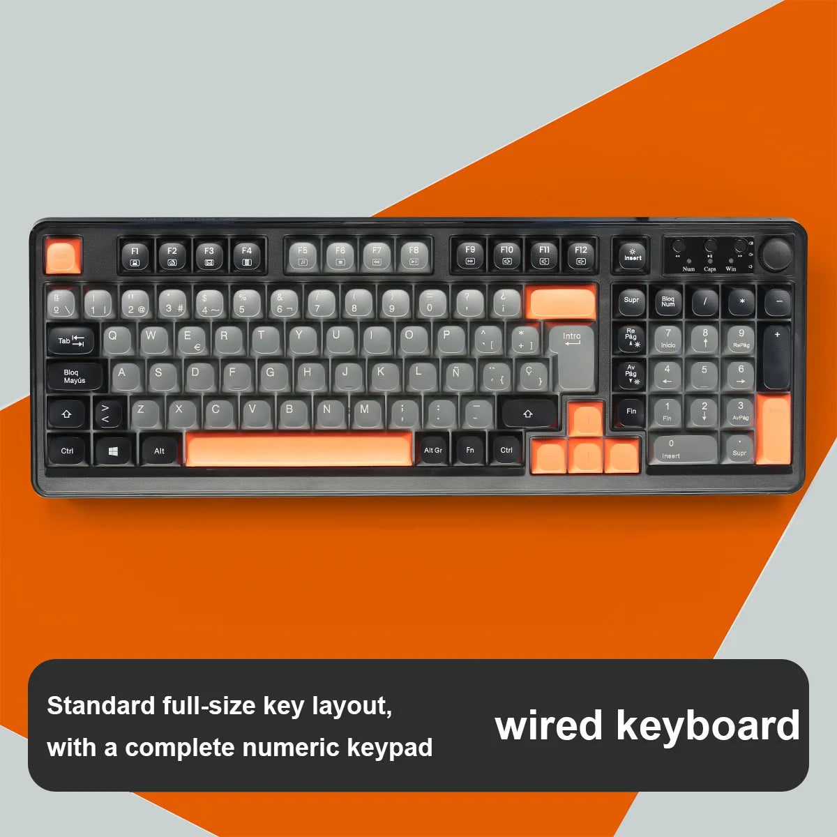 MissionFit Wired USB Keyboard with Number Pad – Slim 98-Key Wired USB Keyboard PRIMED Spanish-QWERTY