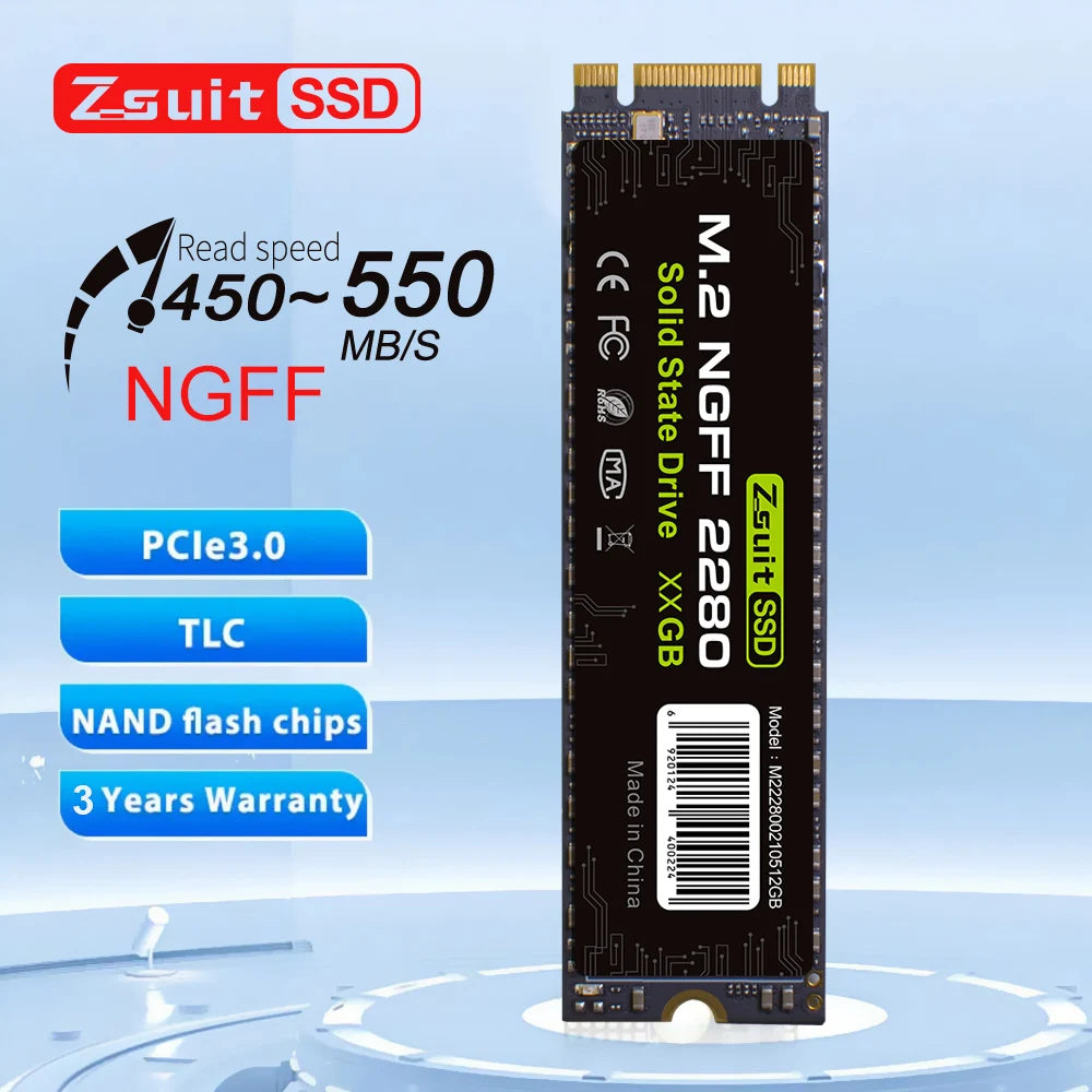 Zsuit M.2 NGFF SATA SSD 128GB–1TB Internal Drive for PC & Laptop