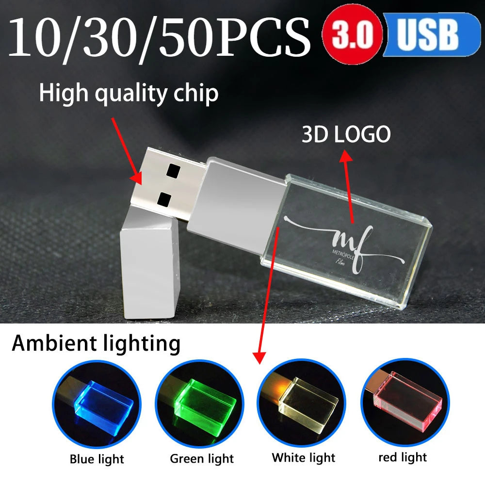 Crystal USB 3.0 Flash Drive 8–128GB | Bulk Custom Logo Pack USB Flash Drive PRIMED
