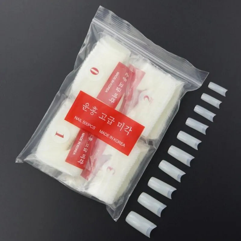 500Pcs French False Nail Tips – Half Cover, 10 Sizes, 3 Colors