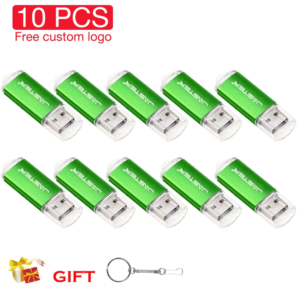 10-Pack Custom Logo Metal USB 2.0 Flash Drives 4GB–64GB USB Flash Drive PRIMED 16 GB green