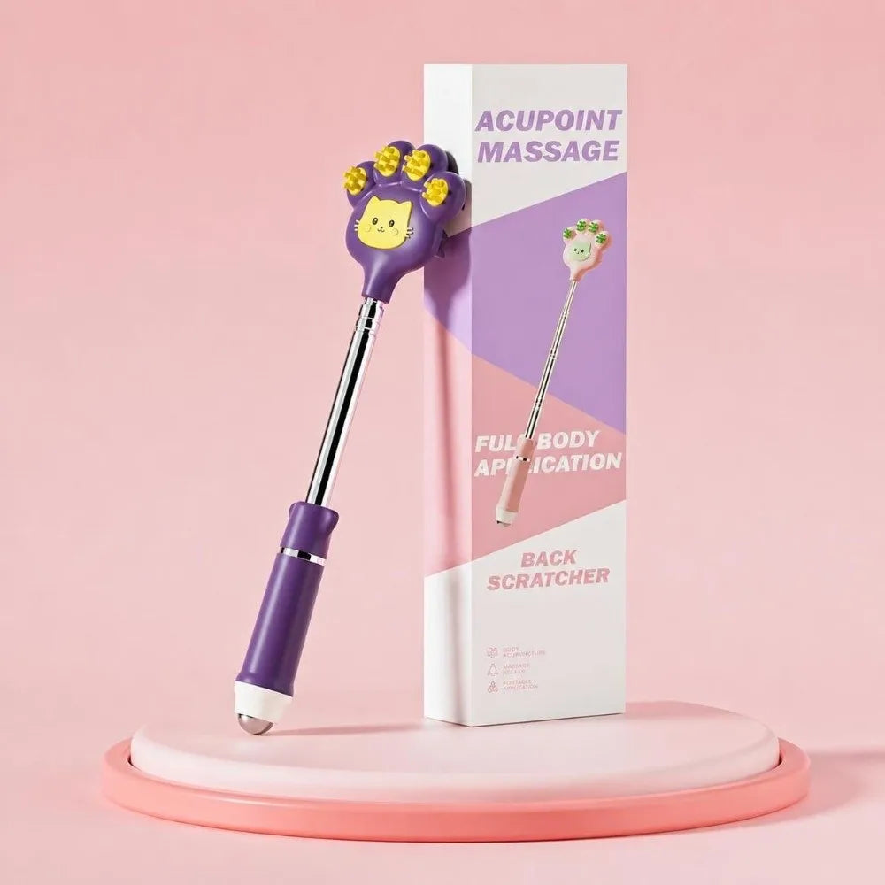 Telescopic Cat-Shaped Back Scratcher – Stainless Steel Back Scratcher PRIMED Purple No plug