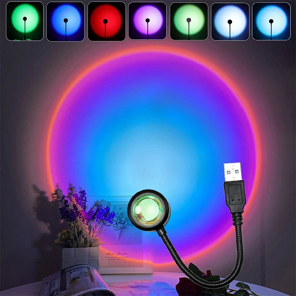 USB Sunset Lamp LED Night Light Projector – Rainbow Colors LED Night Light Projector PRIMED