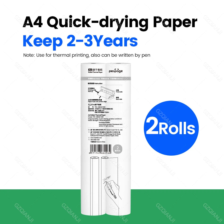 PeriPage A40 Wireless A4 Thermal Printer – No Ink or Toner Thermal Printer PRIMED Only2Roll keep3year