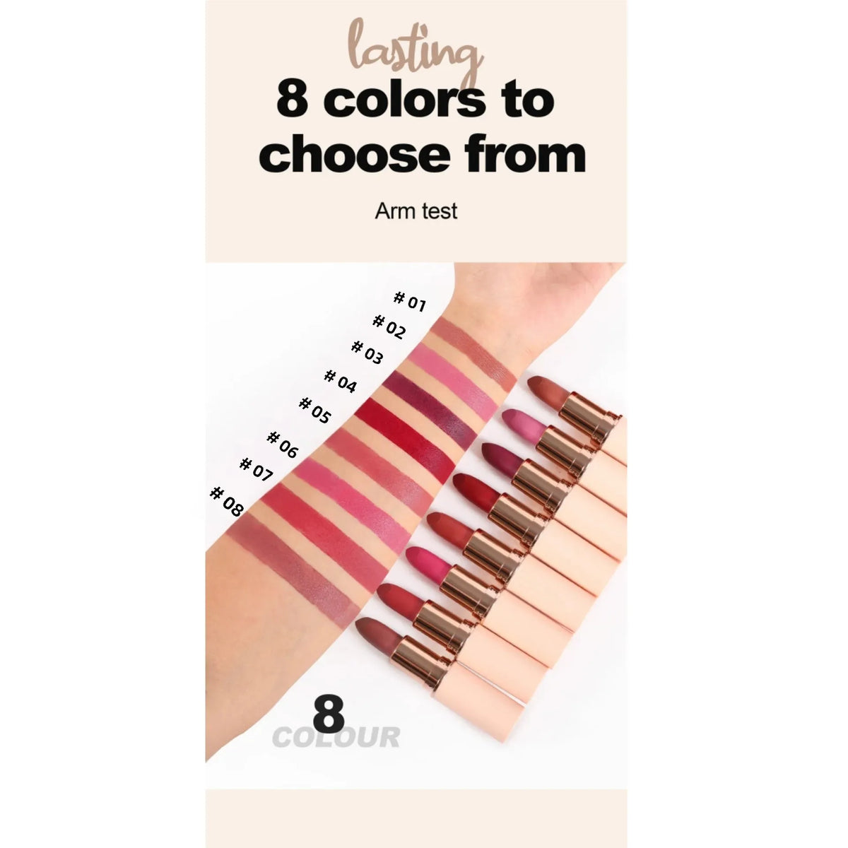 Handaiyan Matte Velvet Lipstick – Waterproof, 8 Colors Matte Lipstick PRIMED