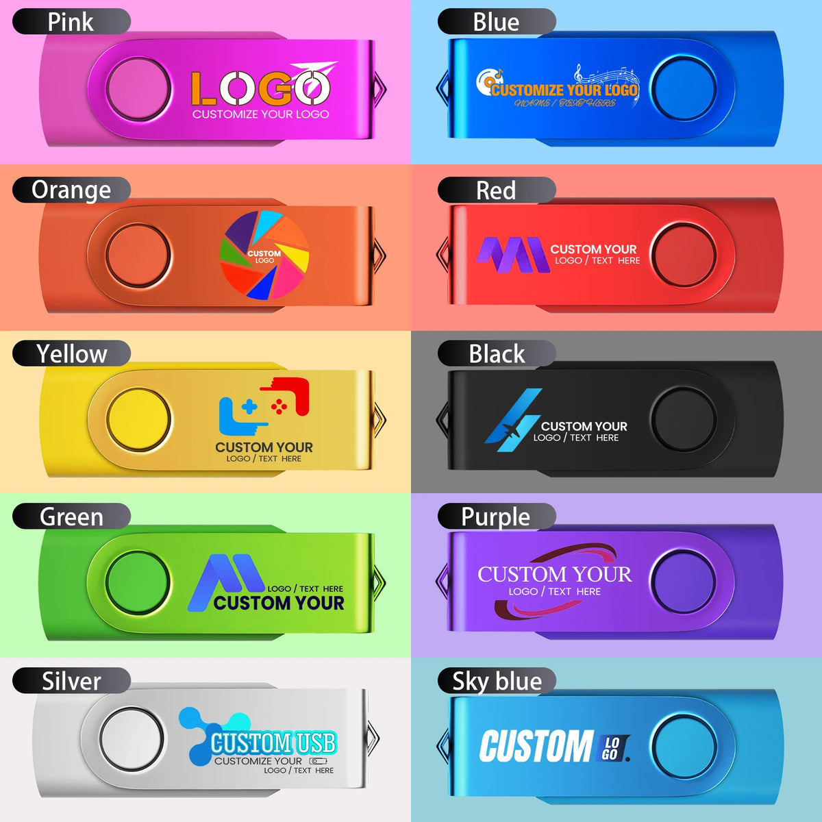 Custom Logo Metal USB Flash Drive Keychain 4GB–128GB USB Flash Drive PRIMED