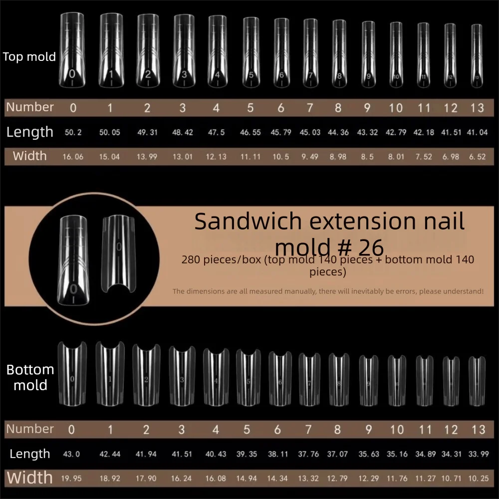 140/280pcs Dual Nail Extension Forms – 14 Sizes Square & Oval