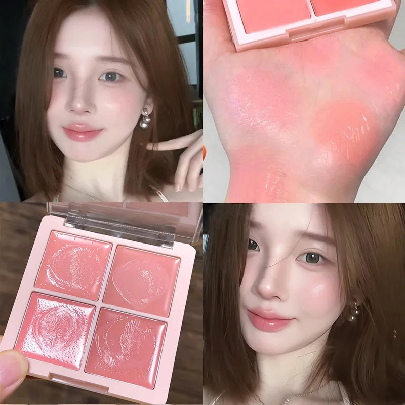 DIKALU 4-Color Cream Blush Palette – Pink Peach Natural Glow Cream Blush Palette PRIMED