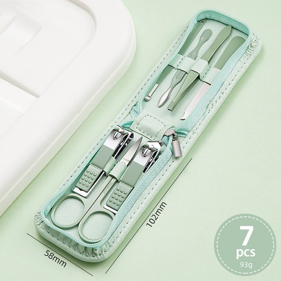 Stainless Steel Nail Clipper Manicure Set with Zipper Bag Manicure Tool Set PRIMED 7 pcs