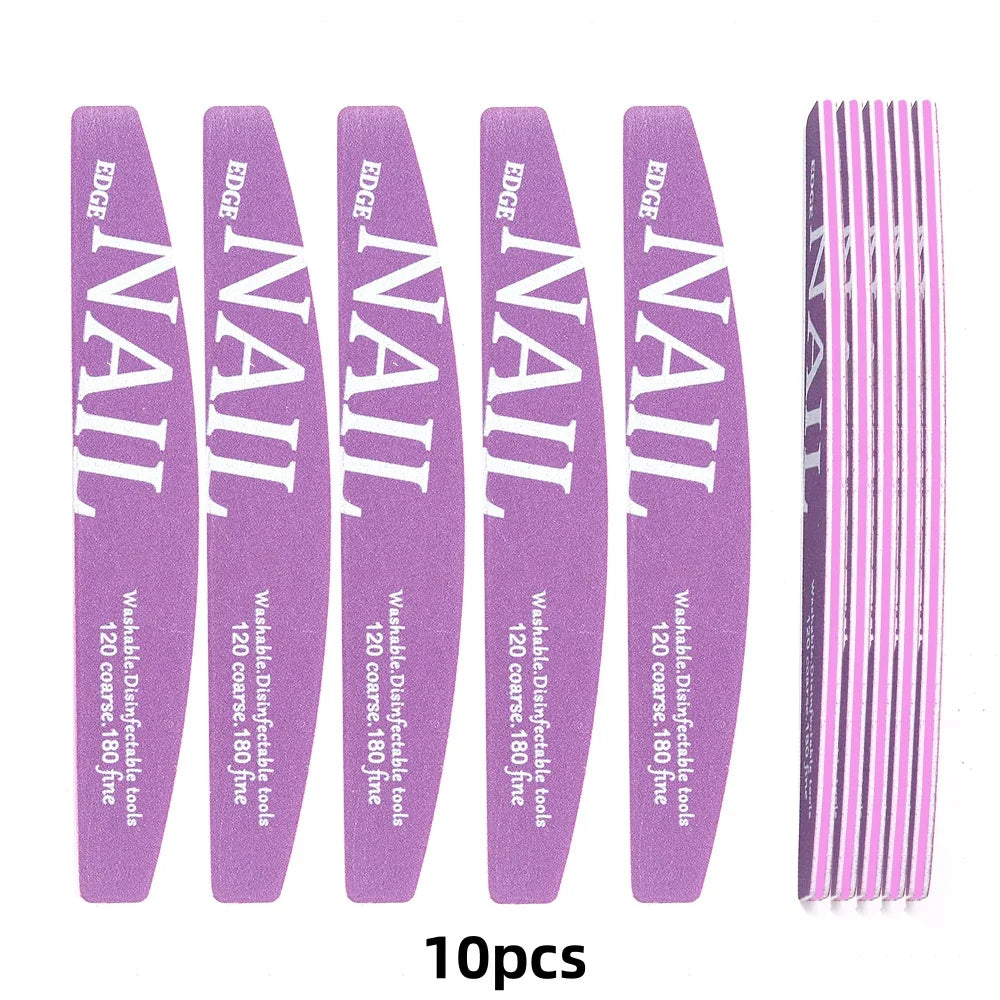 Purple Crescent Nail File Set | Dual 120/180 Grit Manicure Tool