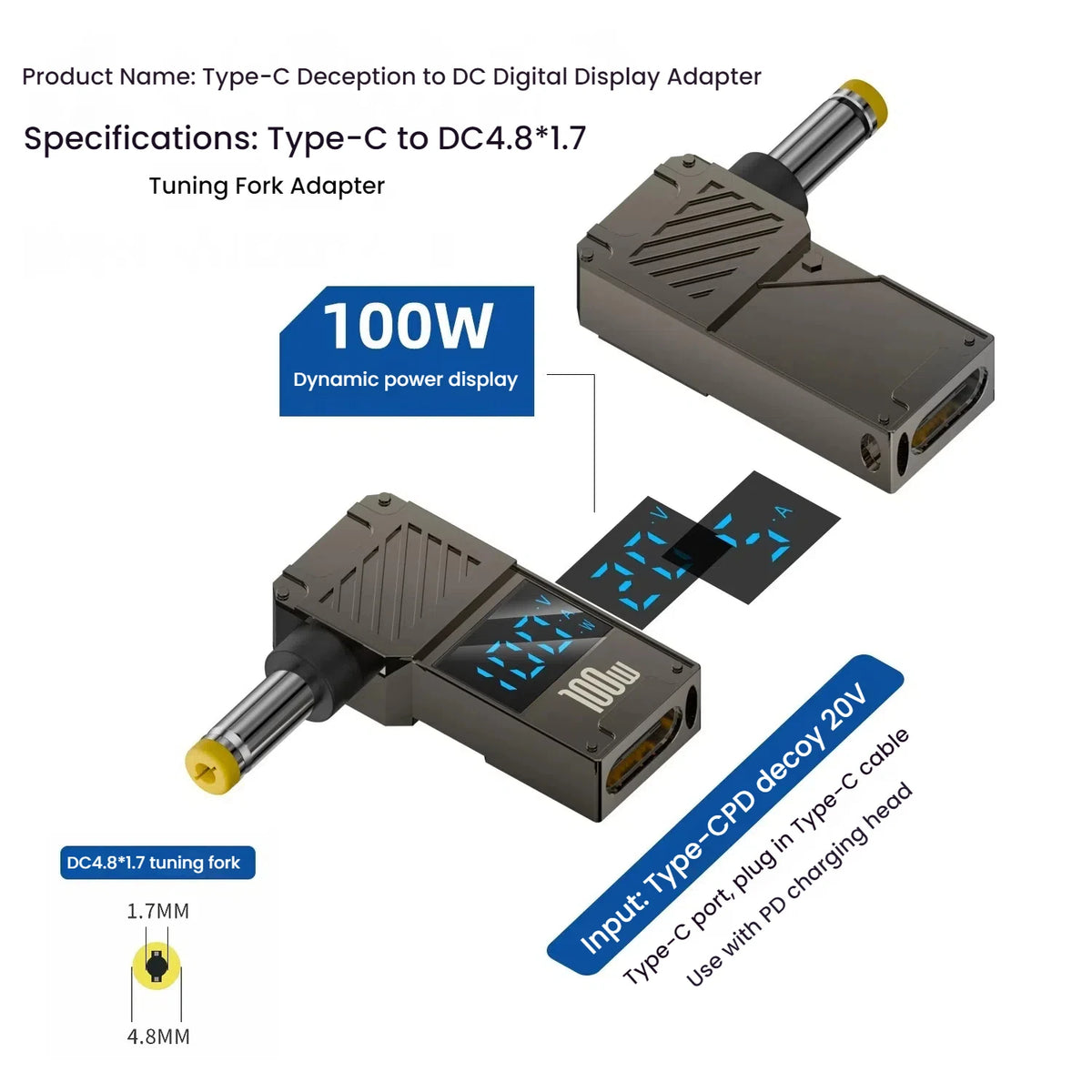 TISHRIC 100W USB-C to DC Laptop Charger Adapter – HP Dell Lenovo