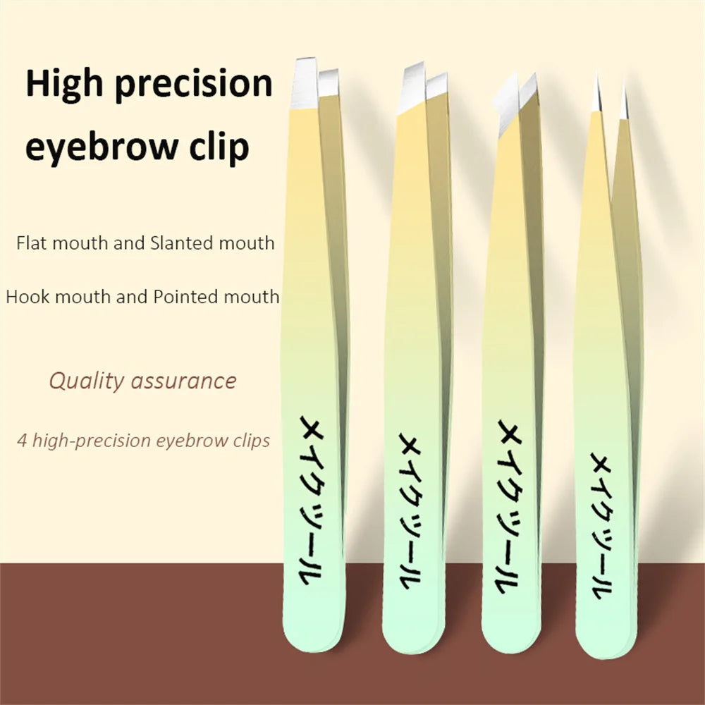 Stainless Steel Slanted Eyebrow Tweezers | Colorful Combo Set