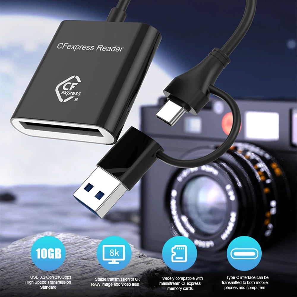 CFexpress Type B Card Reader USB 3.2 Gen 2 – 10Gbps USB-C Memory Card Reader PRIMED