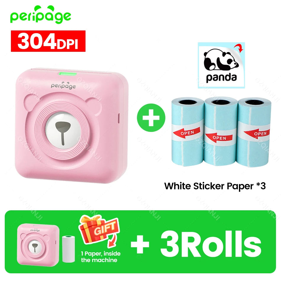 Peripage A6 58mm Mini Bluetooth Thermal Label Printer 300DPI Bluetooth Thermal Printer PRIMED 304PK 3Sticker
