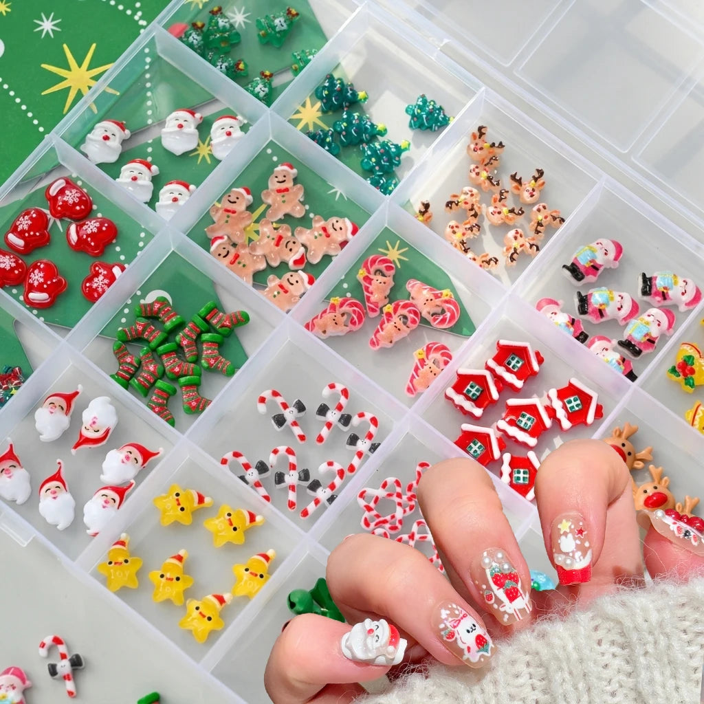 Christmas 3D Nail Art Charms 24-Grid | Santa, Snowman & More Nail Art Charms PRIMED