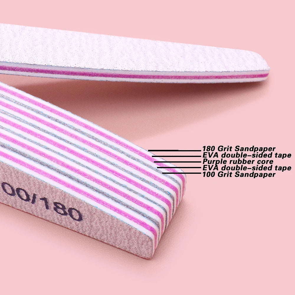 JEARLYU Nail Files 10/5 Pcs | 100/180 Grit Manicure Buffer Nail File Set PRIMED