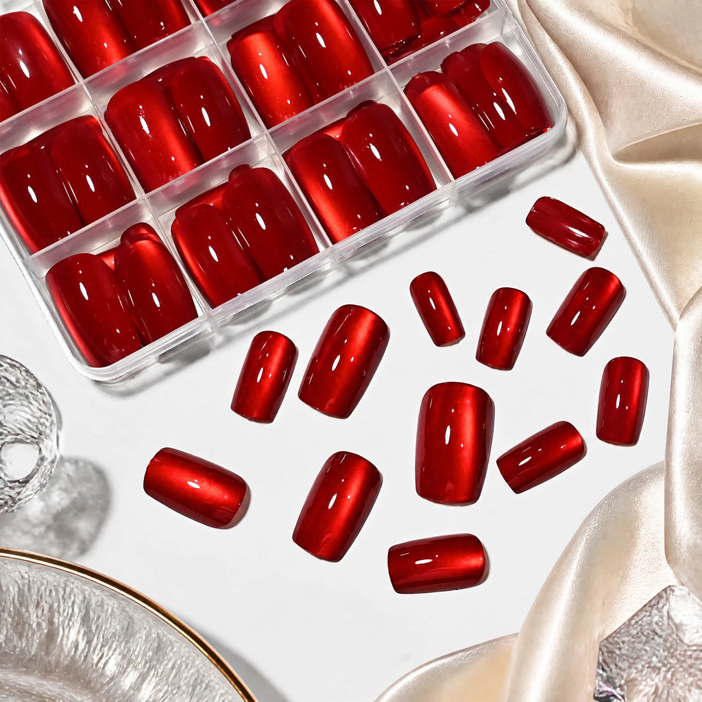 Red Cat's Eye Press On Nails 144pcs – Glazed Resin Nail Tips