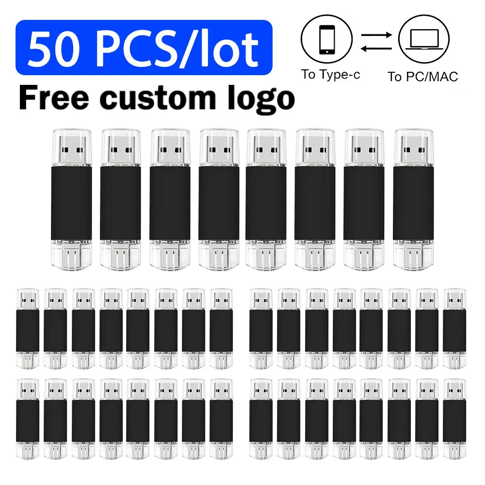 Type-C USB Flash Drive Bulk Custom Logo | 8–64GB 10/50/100 Pcs USB Flash Drive PRIMED 4GB Black x50